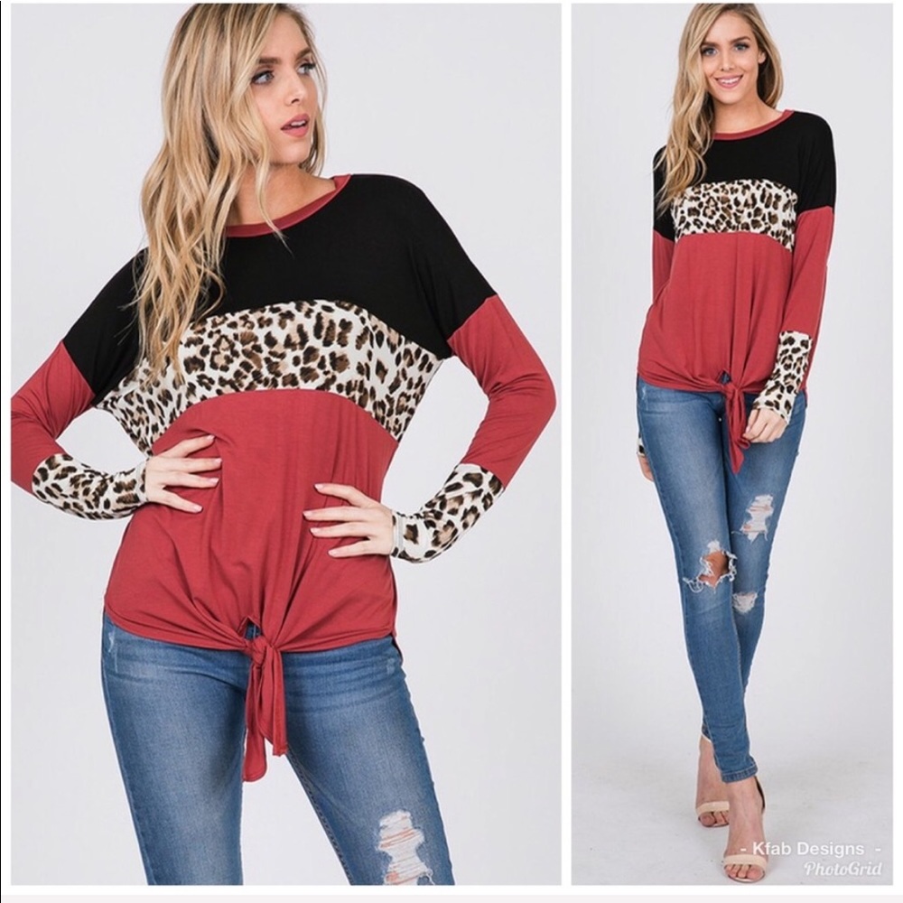 ❤️LAST 2! Animal Print Color Block Self Tie Top! - Picture 3 of 3